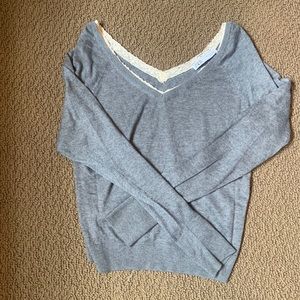 Light grey Zara sweater with lace neckline
